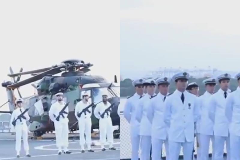 Collage photo of French troops at the port of Mombasa.